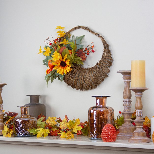 Northlight Cornucopia And Sunflower With Pumpkins Artificial Thanksgiving Wreath 20 inch Unlit