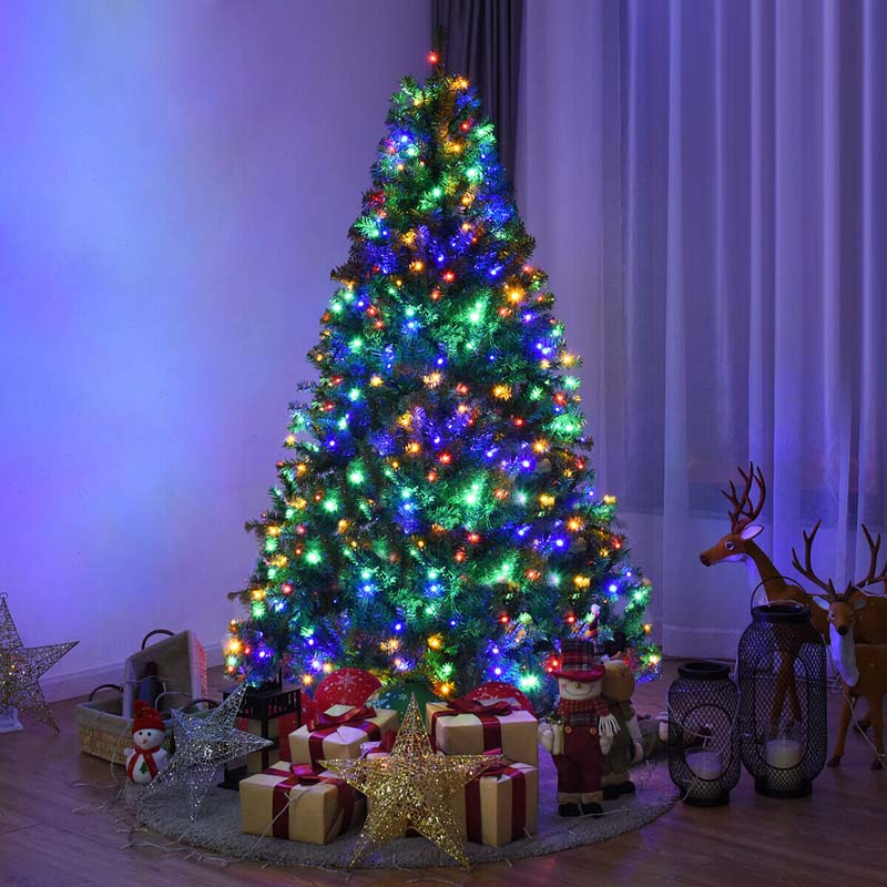 Premium Hinged Prelit Artificial Christmas Tree with Multi-Color LED Lights, 11 Lighting Modes, Metal Stand