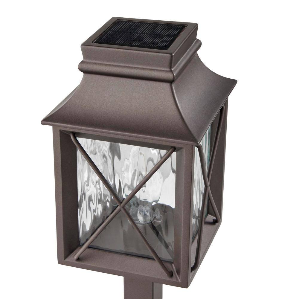 Hampton Bay Valdosta Solar Bronze LED Path Light 15 Lumens Vintage Bulb with Water Glass Lens (2-Pack) C6100-02