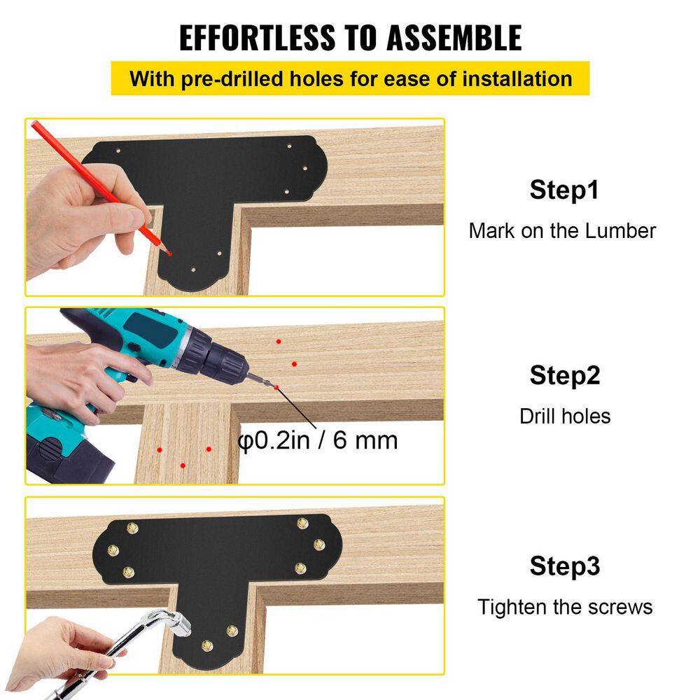 VEVOR 8-Pieces Post to Beam T Bracket 6 in. x 6 in. T Mending Plate Connector 16 Gauge Steel with Screws for Wood Furniture TZLJJ6X68PCSTBW8SV0