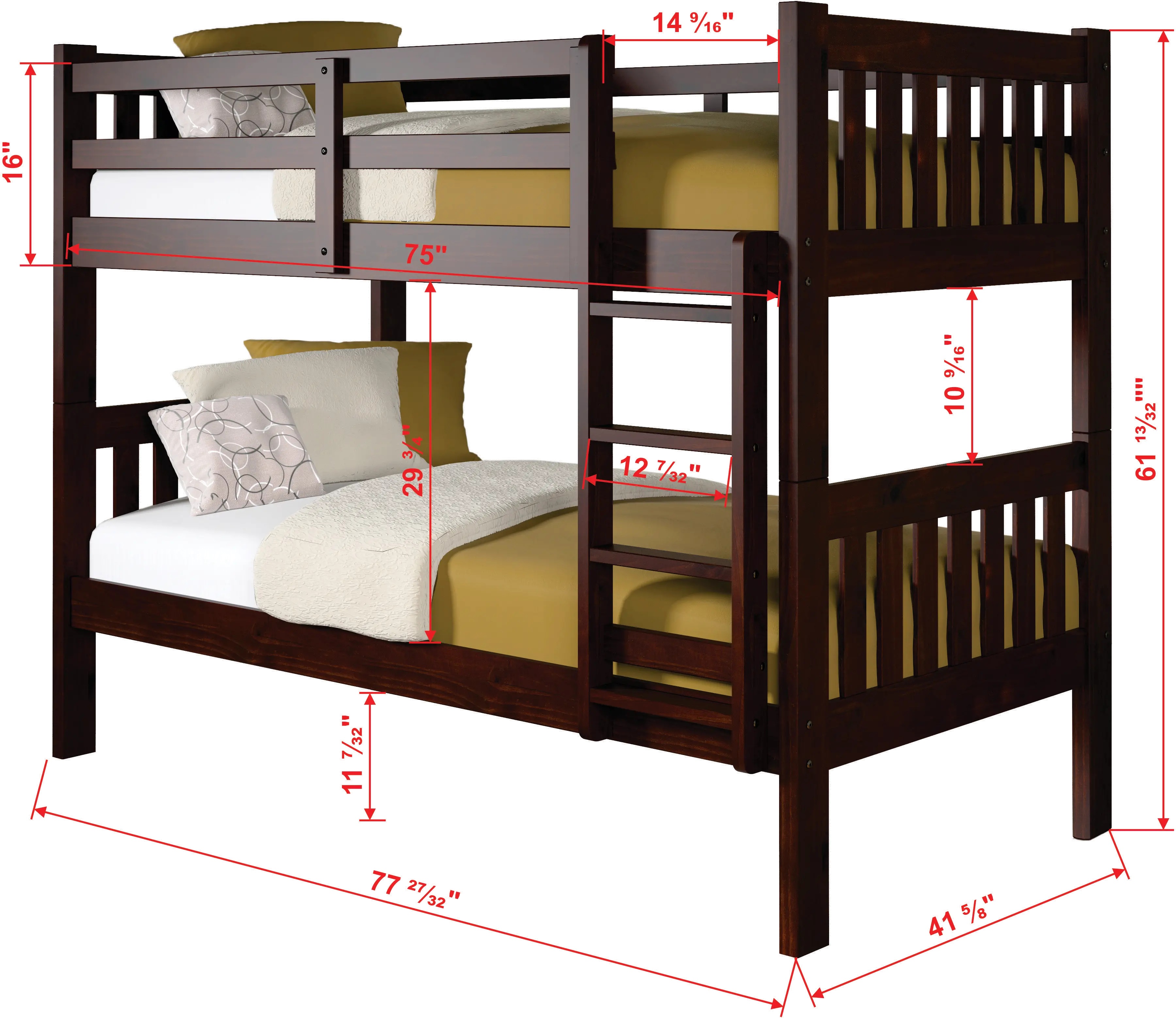 Classic Brown Twin over Twin Bunk Bed - Mission