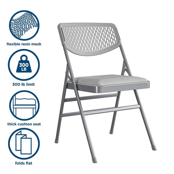 Ultra Comfort Commercial XL Premium Fabric Padded Folding Chair， ANSI/BIFMA 300 lb. Weight Rating， Triple Braced， Gray， 2-Pack