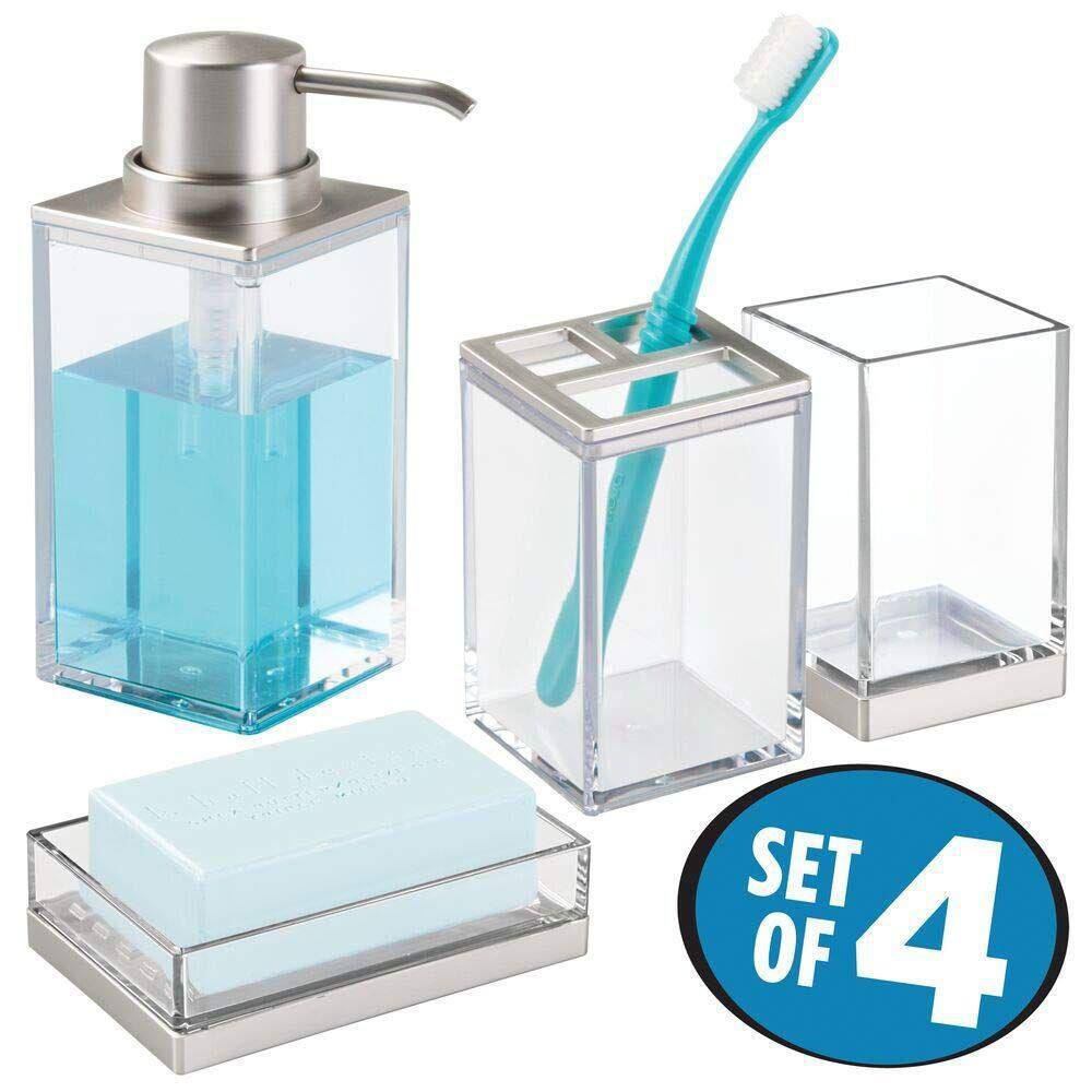 Dracelo 4-Piece Bathroom Accessory Set with Soap Dispenser Rinsing Cup Toothbrush Holder Toothpaste Caddy in Brushed Chrome B0727XHYBL