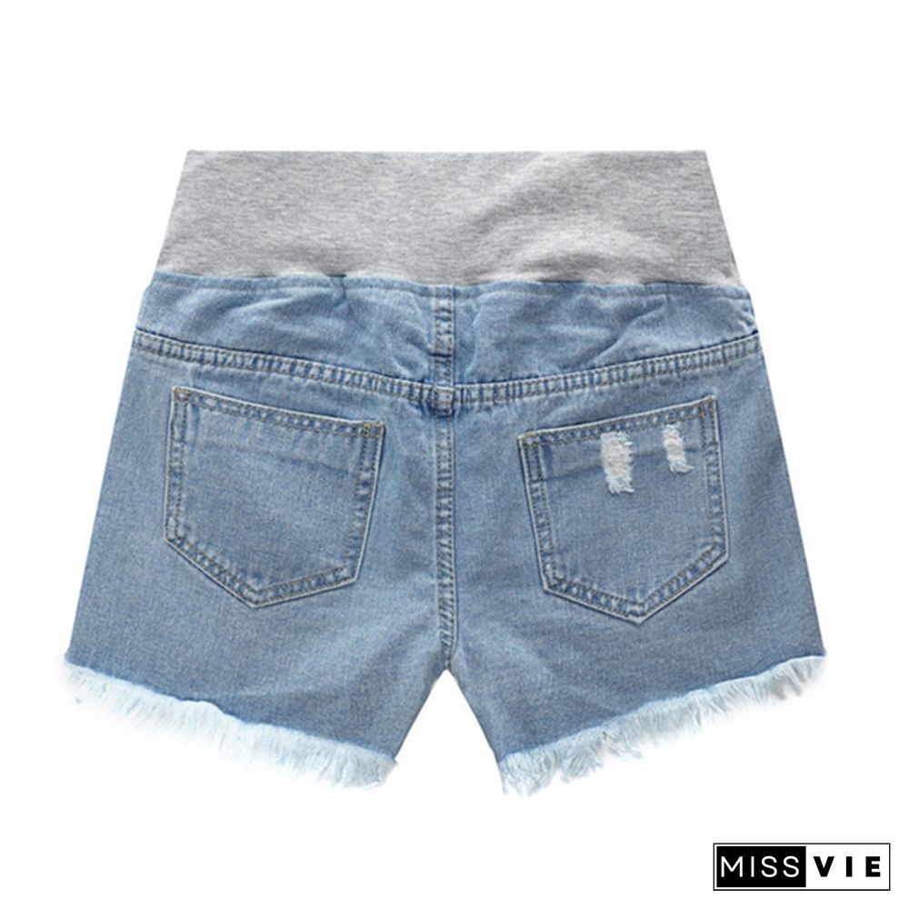 Summer Pregnant Women's Denim Shorts Fashion Belly Loose Shorts Maternity Elastic Shorts