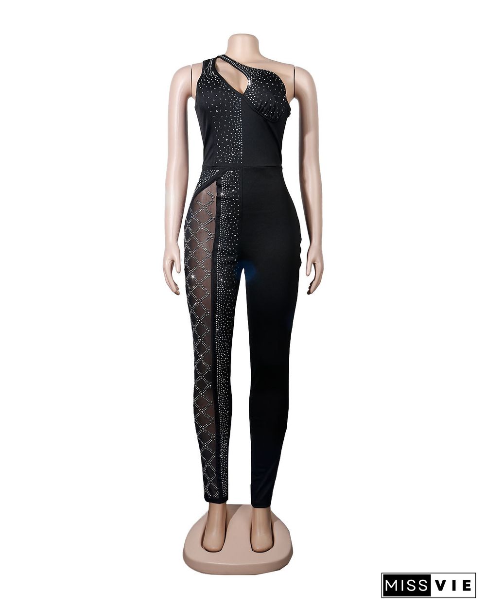 Hot Drilling One Shoulder Skinny Nightclub Jumpsuits