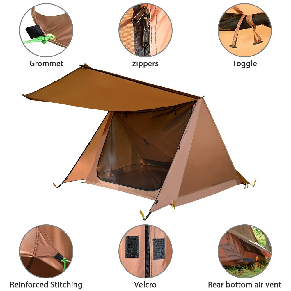 2 Layer 2 Person Camping Tent with Porch Portable Lightweight Waterproof Tent Shelter for Outdoor Camping Hiking Travel