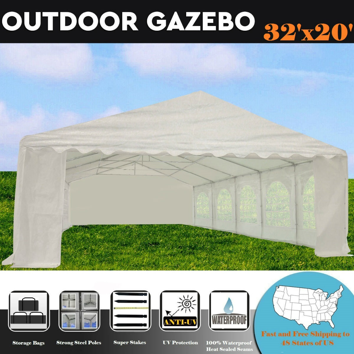 32'x20' PE Waterproof Party Tent Wedding Canopy Shelter - White - By DELTA Canopies