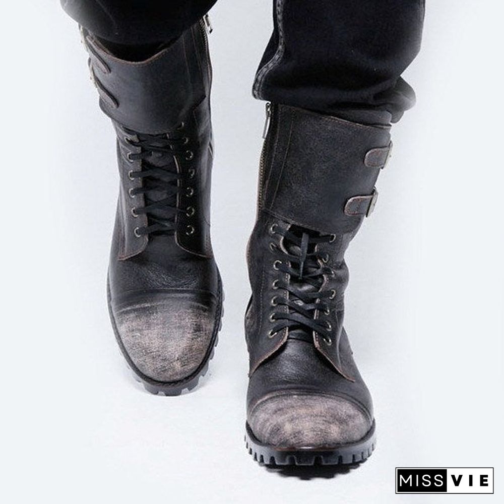 Autumn and Winter Leather Spliced Knights Boots