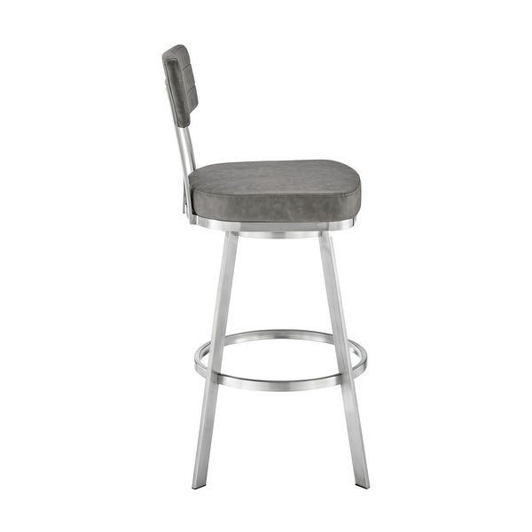 Col 26 Inch Swivel Counter Stool， Gray Faux Leather， Stainless Steel Frame