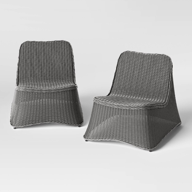 2pc Wexler Wicker Stacking Outdoor Patio Chairs Armless Chairs Gray