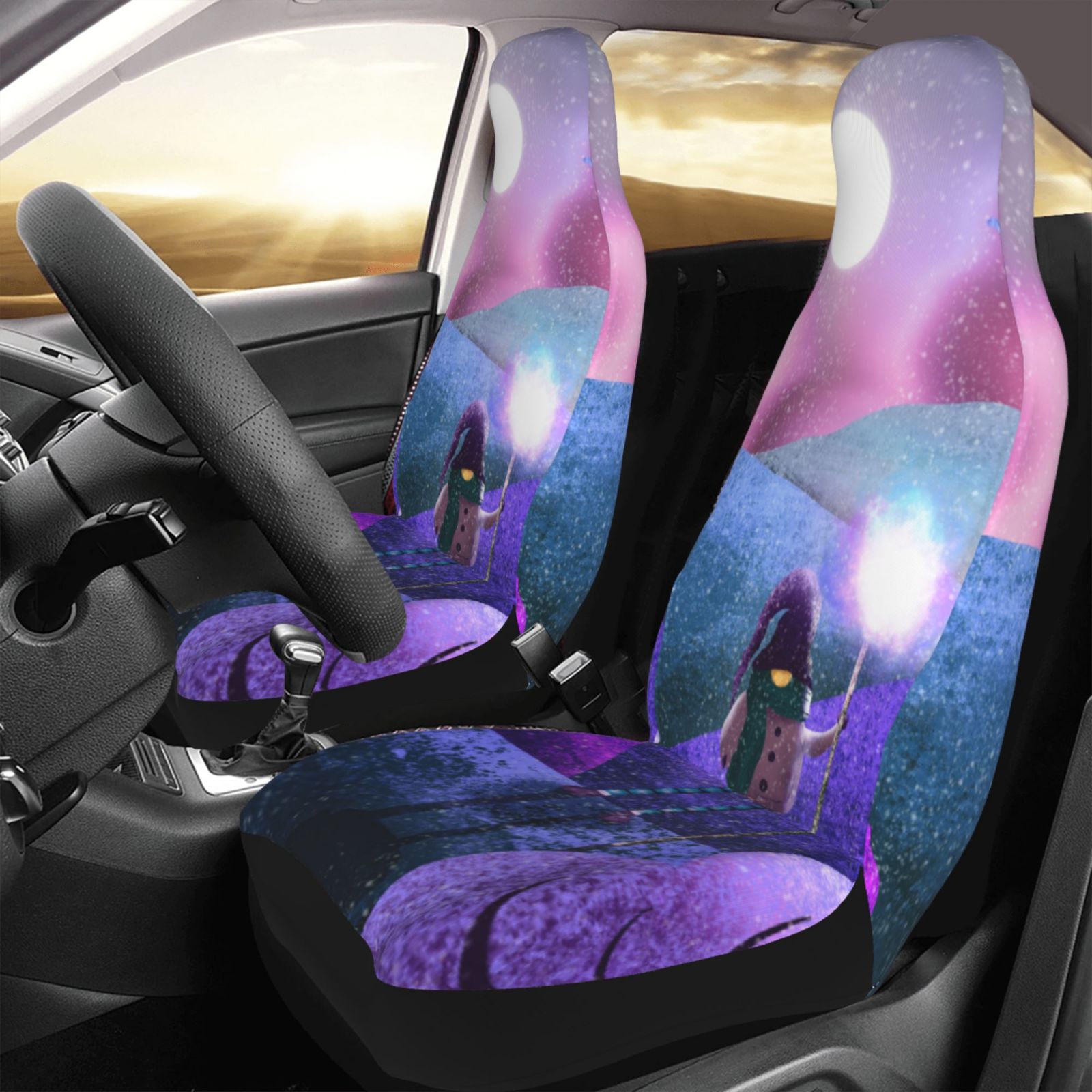 TEQUAN Front Seat Covers， Gnome Moon Snow Purple Pattern 2 Piece Car Seat Cover Fit Most Car SUV Truck Van