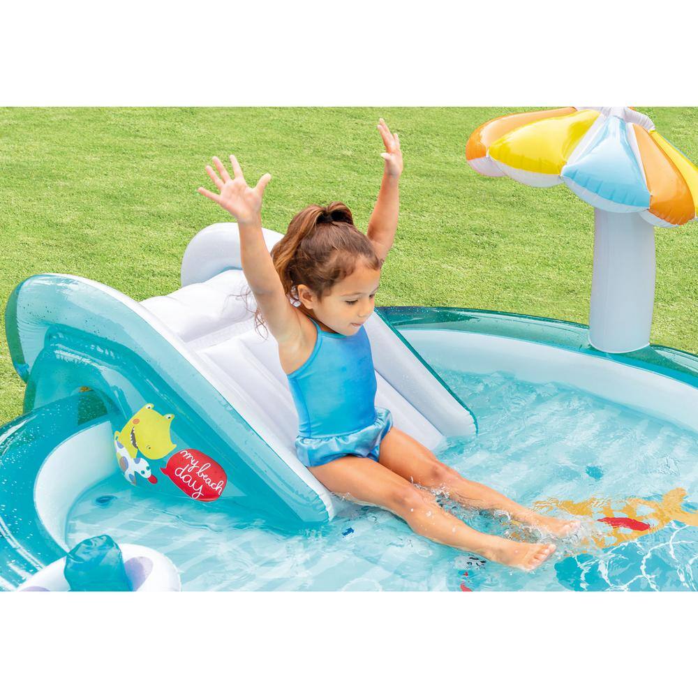 Intex Gator Outdoor Inflatable Kiddie Pool Water Play Center with Slide 57165EP