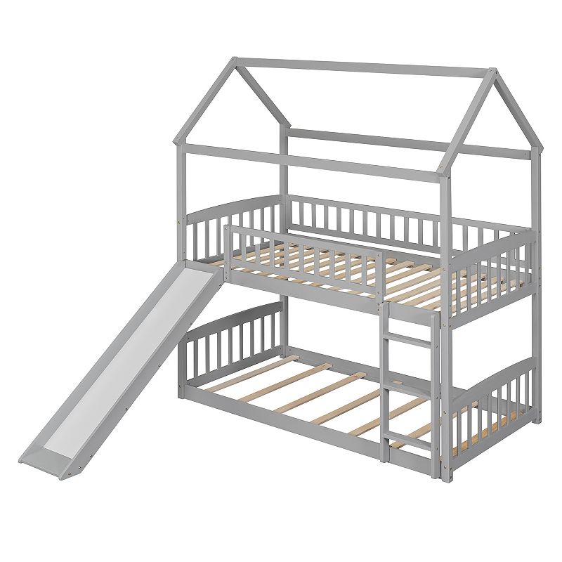 Merax Bunk Bed with Slide， House Bed with Slide