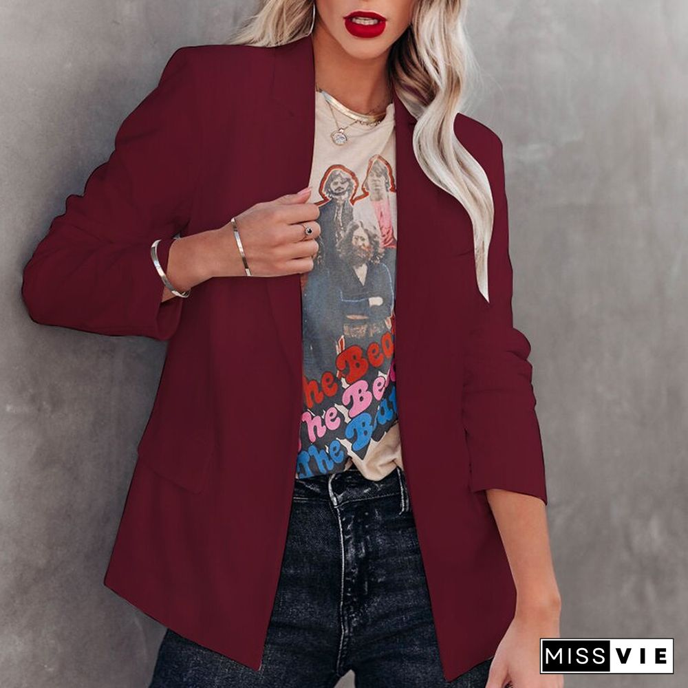 Women Casual Turn-down Collar Blazer Jackets Spring Solid Slim Fit Office Tops Cardigan Autumn Long Sleeve Streetwear Outerwears