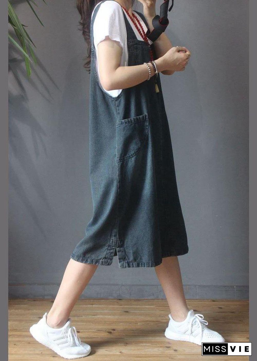 Stylish Blue Pocket scarpenter Denim Summer Dresses