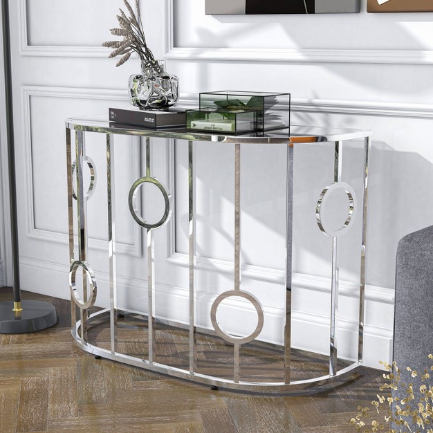 Oakmonte Mirrored Semi Circle Sofa Table Chrome Homes Inside Out