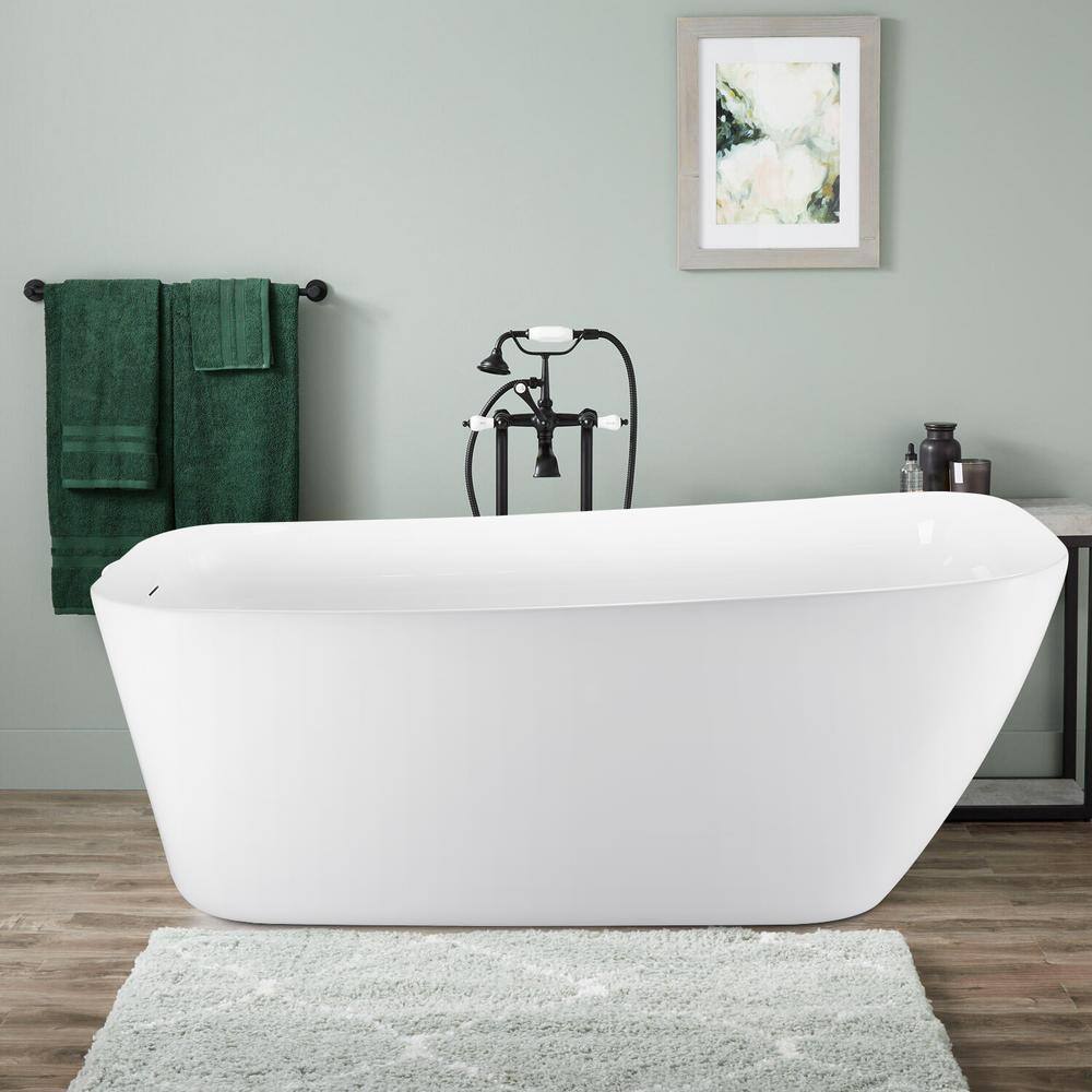 Mokleba 63 in. Acrylic Flatbottom Freestanding Bathtub with Black Pop Up Drain in White BTHD6914967263