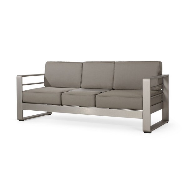 Cape Coral Aluminum and Sunbrella Outdoor 3 Seater Sofa with Cushions by Christopher Knight Home