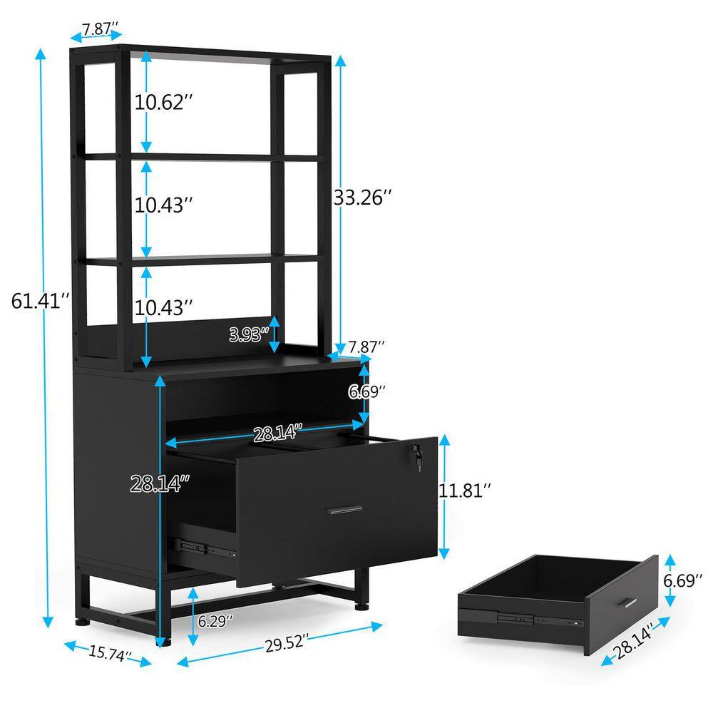 TRIBESIGNS WAY TO ORIGIN Calvin Black Lateral Particle Board File Cabinet Printer Stand with 4 Shelves and 2 Drawers HD-C0273