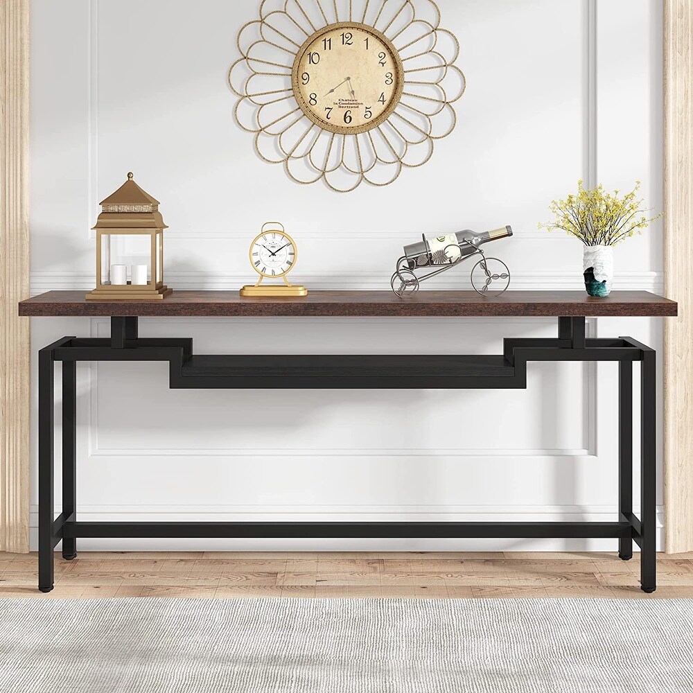 70.9 inch Narrow Long Sofa Console Table with Storage Shelf for Entryway Living Room Behind Couch  Black Rustic Brown