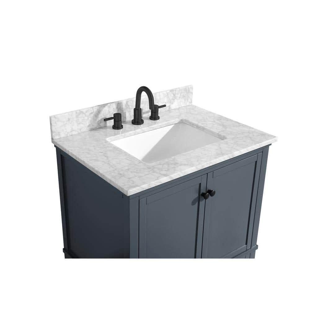 Home Decorators Collection Merryfield 31 in W x 22 in D Bath Vanity in Dark BlueGray with Marble Vanity Top in Carrara White with White Basin