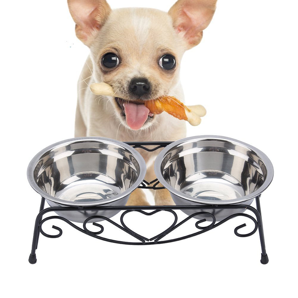 Stainless Steel Retro Iron Stand Double Dish Dog and Cat Elevated Feeder