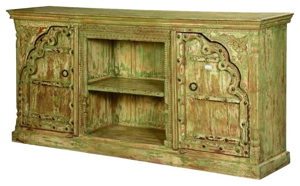 Spring Green Gothic Rustic Reclaimed Wood TV Media Console Cabinet   Farmhouse   Entertainment Centers And Tv Stands   by Sierra Living Concepts Inc  Houzz