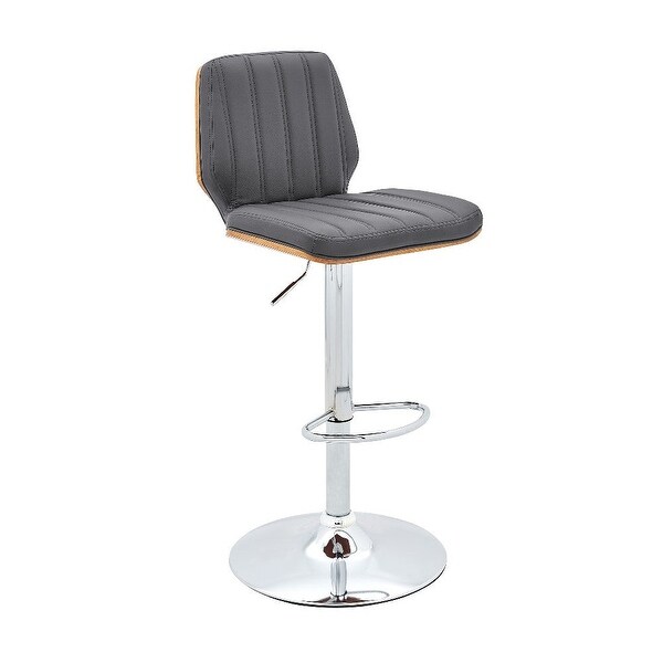 Adjustable Swivel Gray Faux Leather with Walnut Back and Chrome Bar Stool - 20 L x 17 W x 36 H Inches