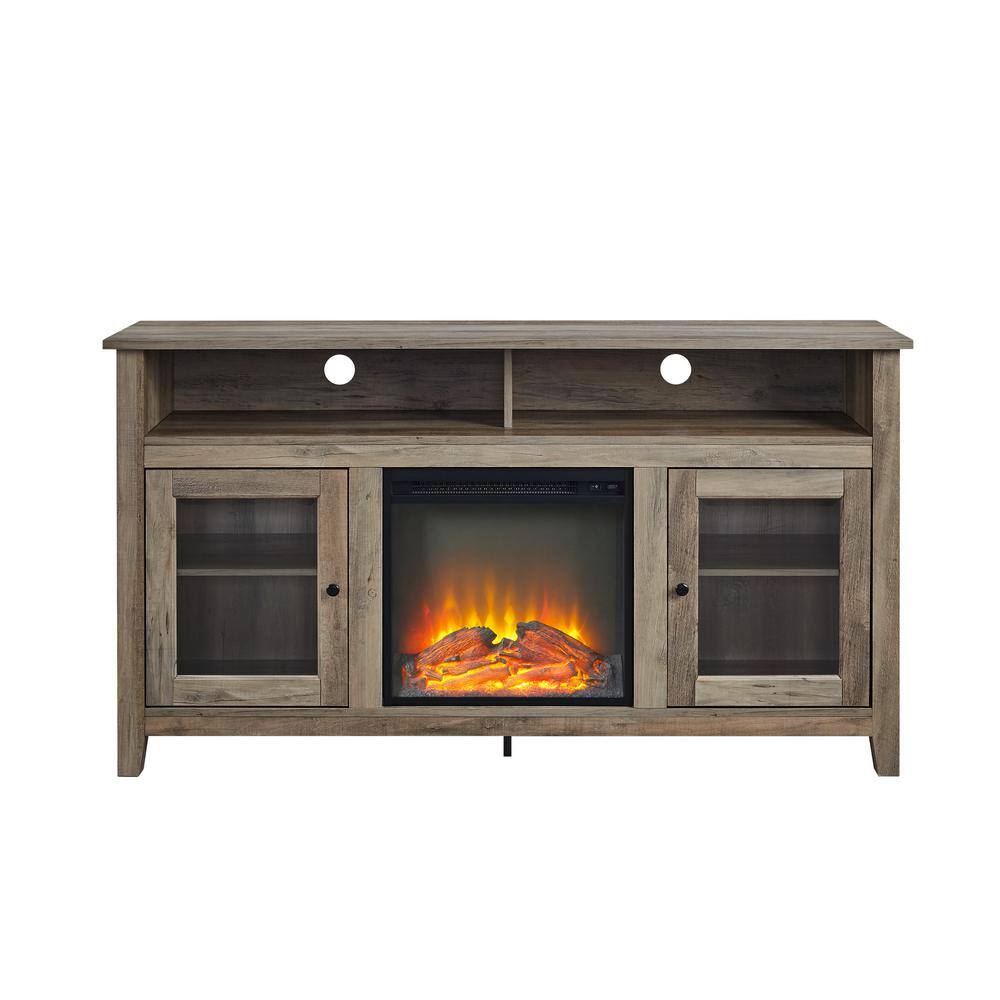 Walker Edison Furniture Company Modern Farmhouse Tall Electric Fireplace TV Stand for TV's Up to 64 in. in Grey Wash HD8113