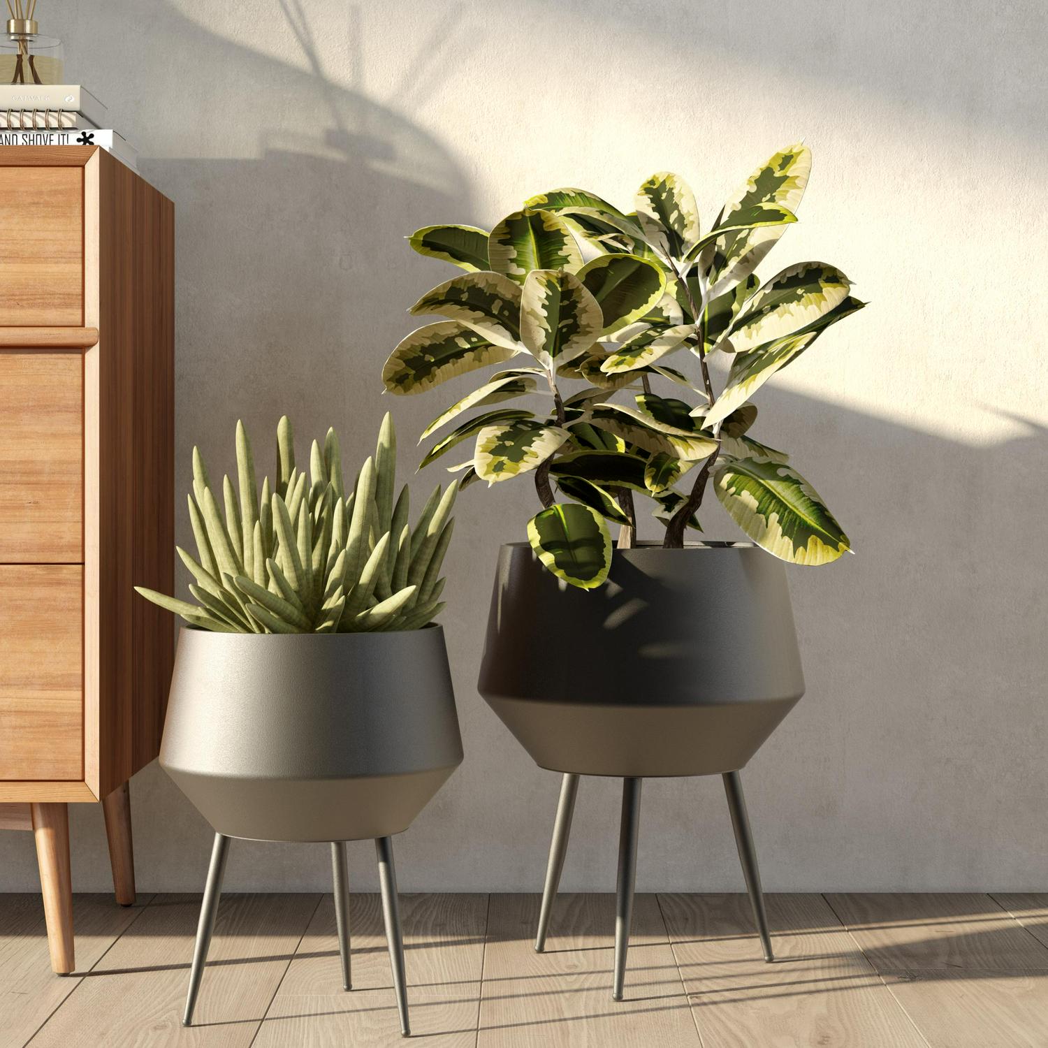 Huxley Mid Century Modern Planters 8211 Black (Set of 2)  Crowdfused