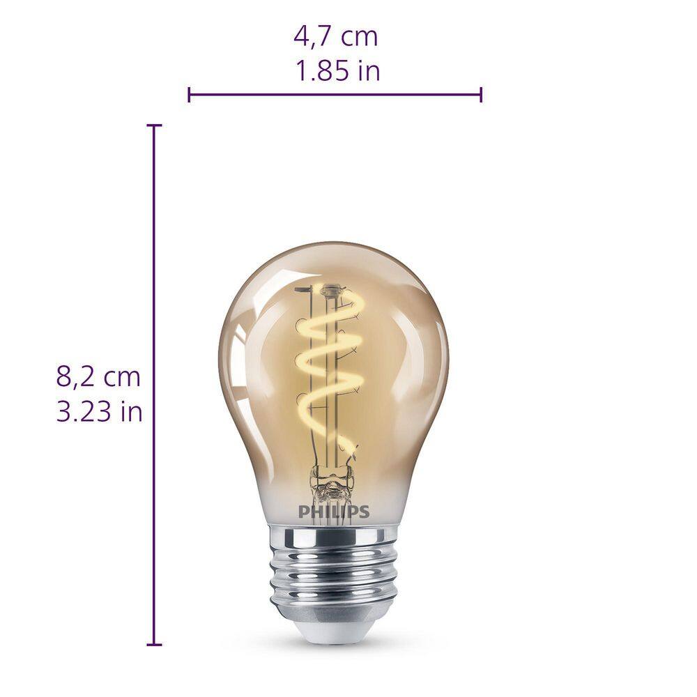 Philips 25-Watt Equivalent A15 Spiral Filament E26 Base LED Vintage Edison LED Light Bulb 2000K Amber (1-Pack) 565655