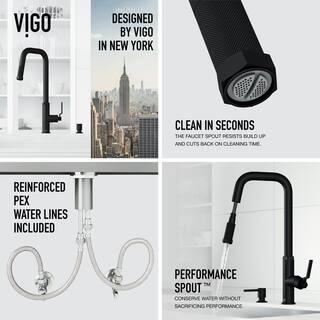 VIGO Hart Angular Single Handle Pull-Down Spout Kitchen Faucet Set with Soap Dispenser in Matte Black VG02036MBK2