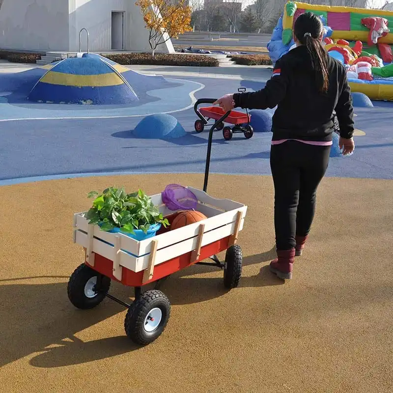 Outdoor Heavy Duty Garden Cart Wagon with Wood Railing