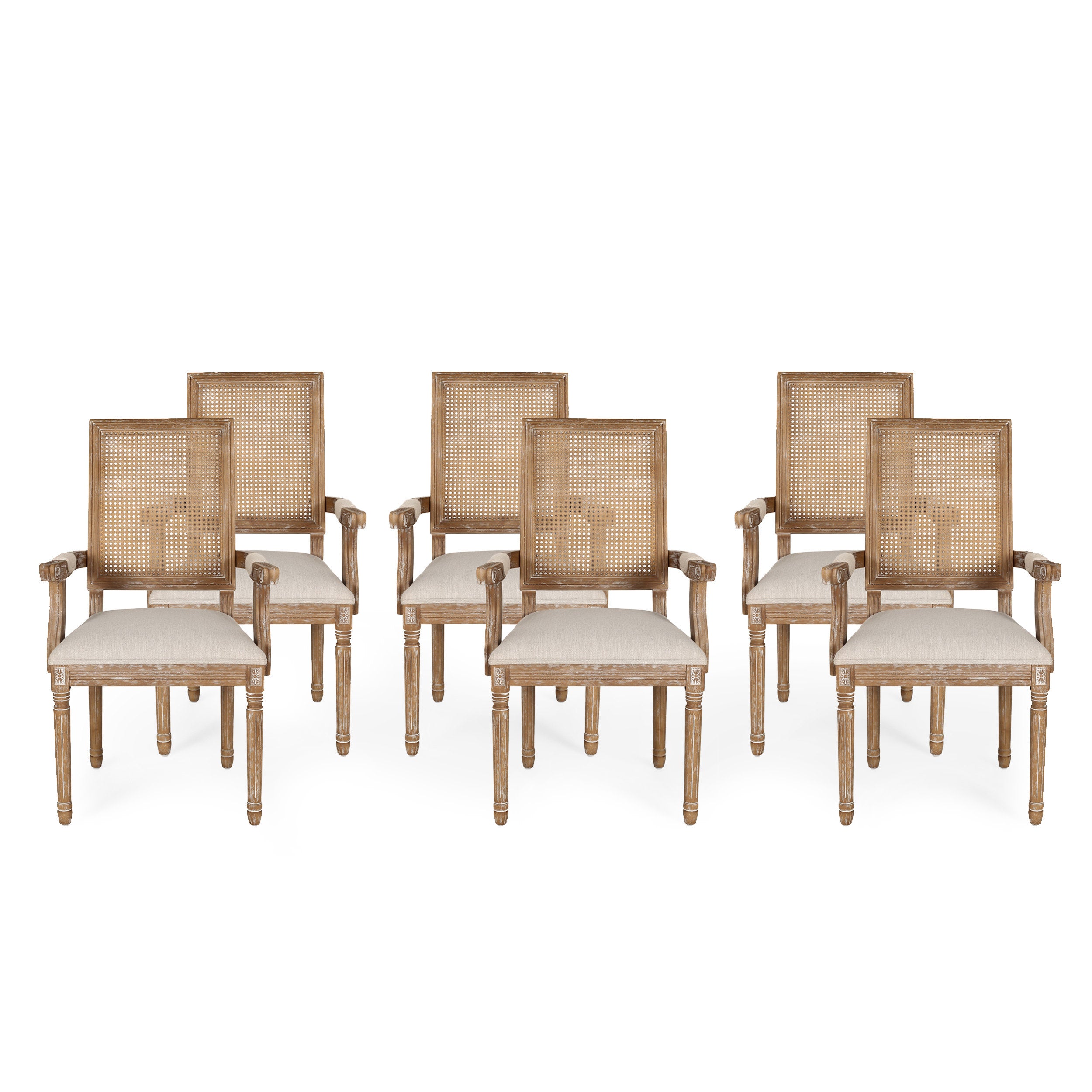 Zentner French Country Upholstered Wood and Cane Upholstered Dining Chairs, Set of 6