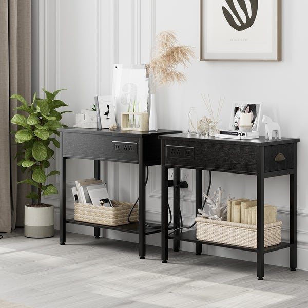 End Table with Charging Station， Side Table and Nightstand with USB Ports and Outlets