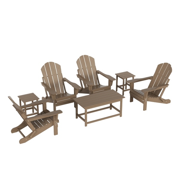 Polytrends Laguna Hdpe All Weather Outdoor Patio Foldable Adirondack Chairs Conversation Set (7Piece Set)