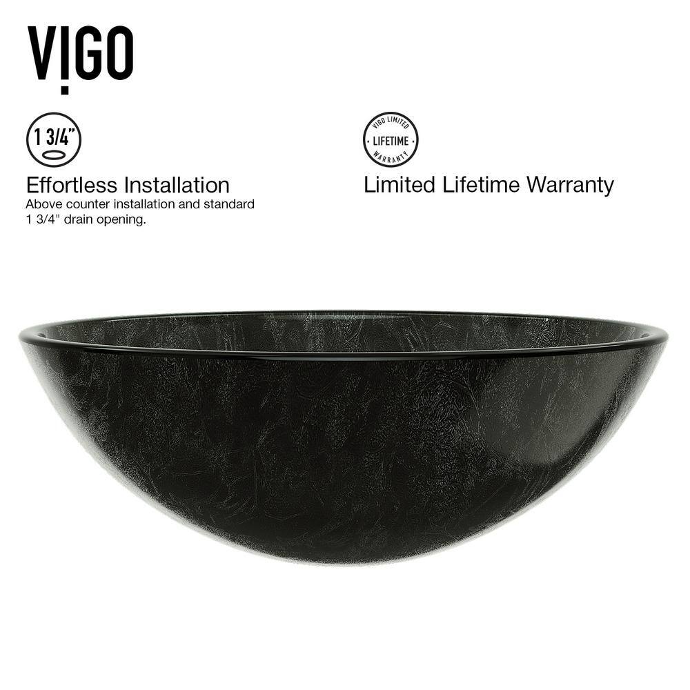 VIGO Giovanni Onyx Gray Glass 17 in. L x 17 in. W x 6 in. H Round Vessel Bathroom Sink VG07051