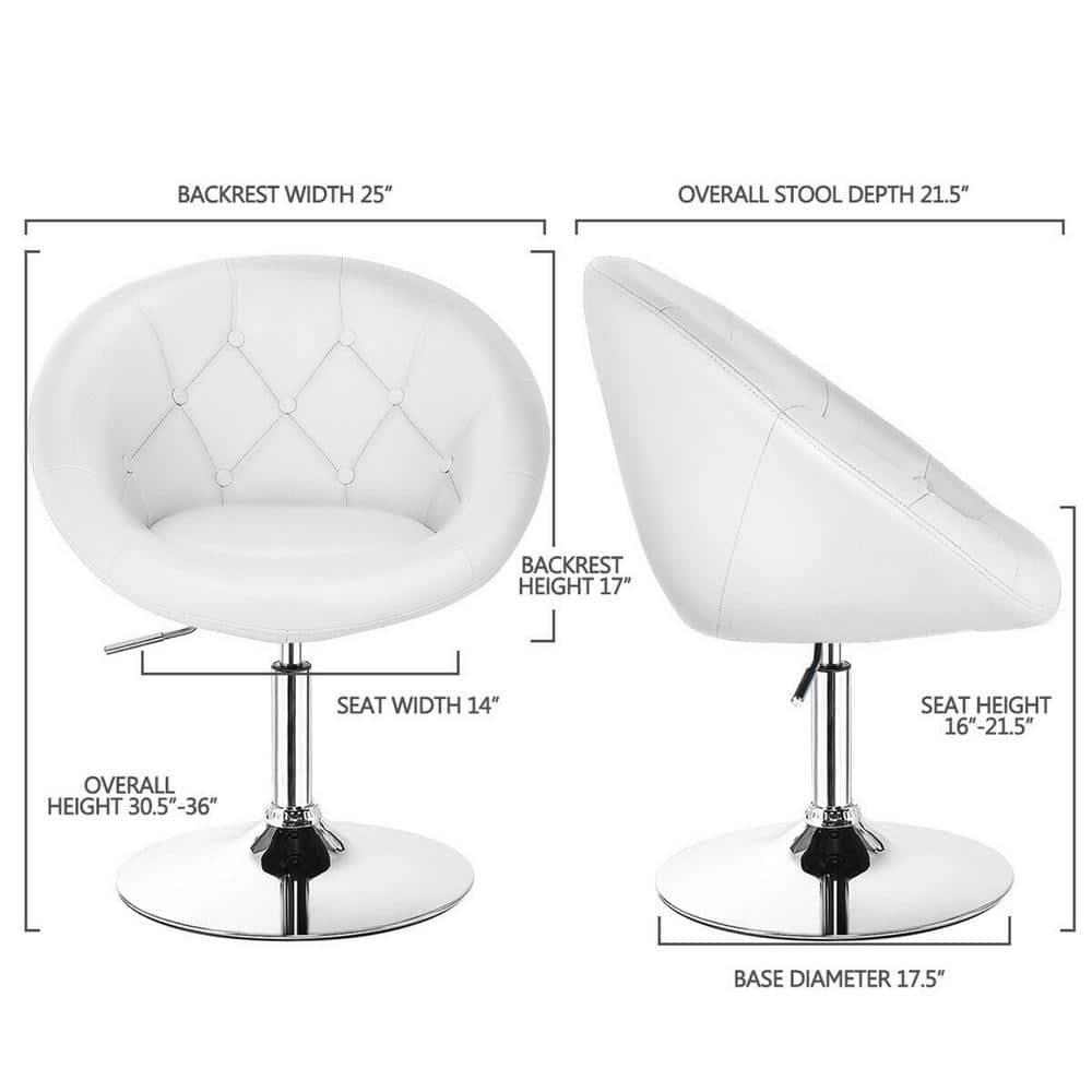 Gymax 36 in. Swivel Bar Stools Low Back Metal Height Adjustable Round Tufted Back Bar Chairs White (Set of 2) GYM05620