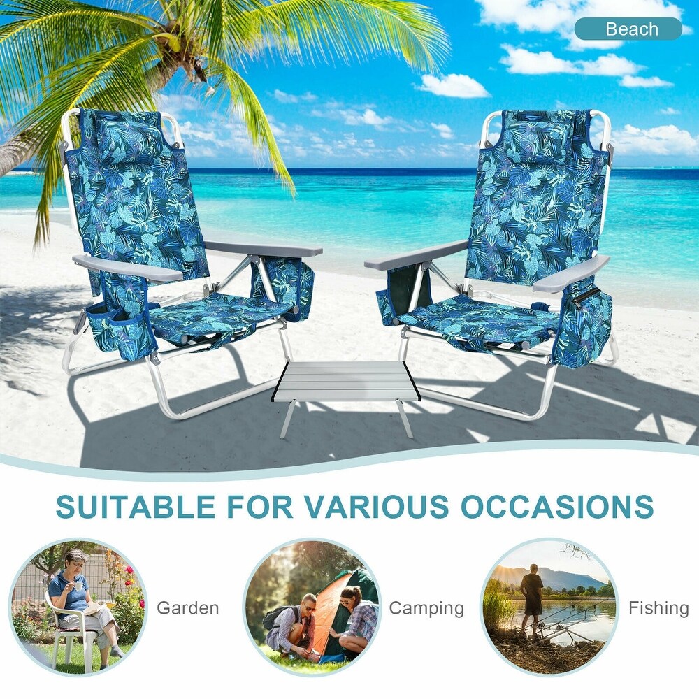 2PCS 5 Position Outdoor Folding Backpack Beach Table Chair