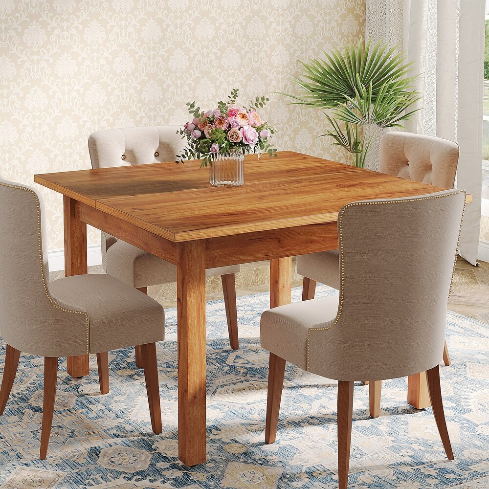 39.4'' Square Dining Table with Solid Wood Legs for 4  Small Kitchen Tables for Dining Room