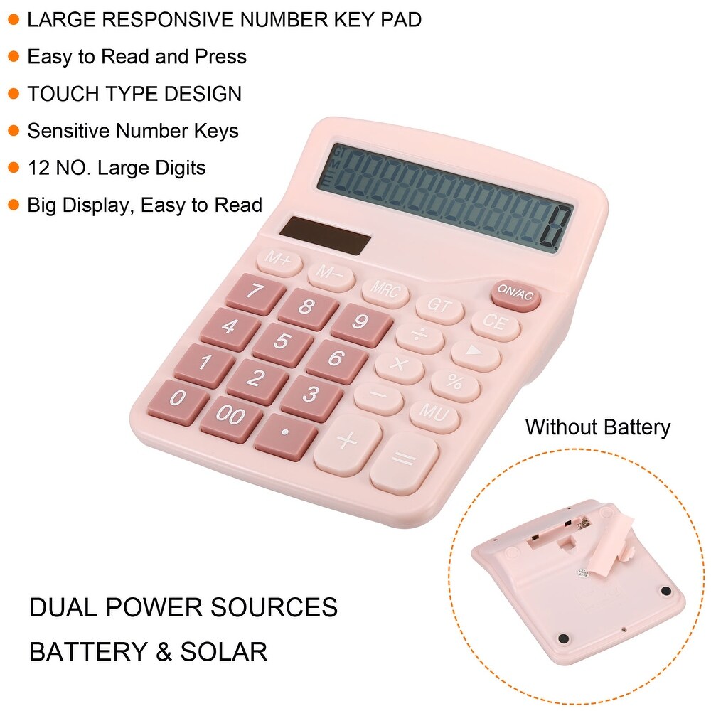 Desk Calculator 12 Digits Large LCD Display Electronic Calculator Pink