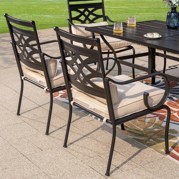 7pc Outdoor Dining Set With Chairs With Seat amp Back Cushions amp Metal Table With Umbrella Hole