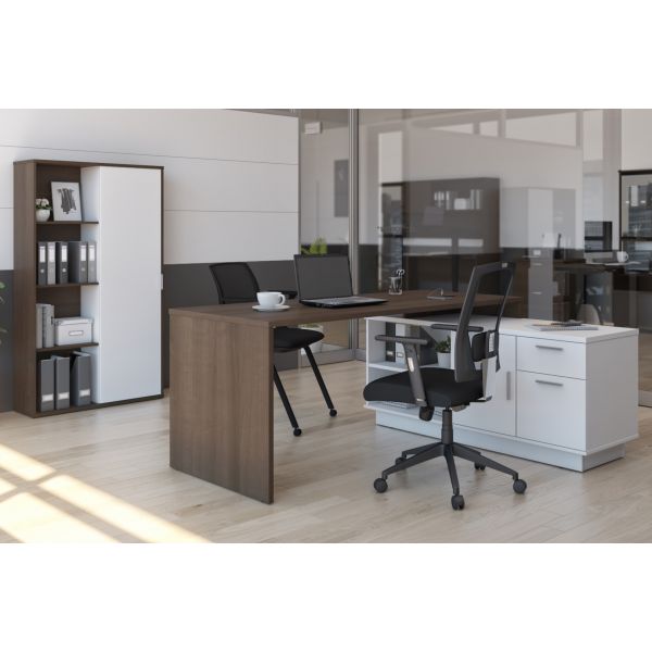 Bestar Equinox 2-Piece L-Shaped Desk and Bookcase - Antigua and White