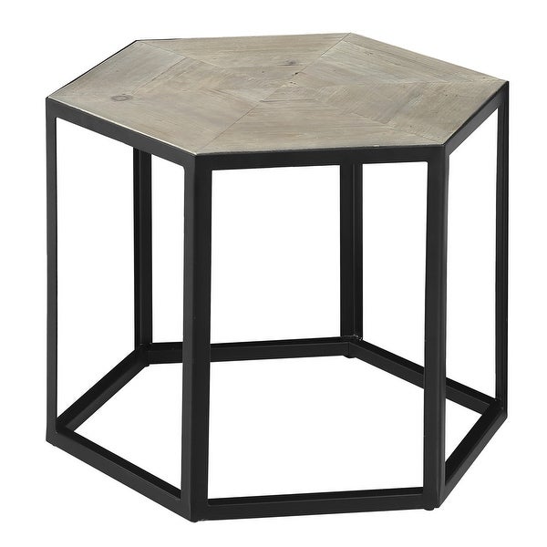 Connexion Decor Cainfield Metal End Table in White Wash/Distressed Gray