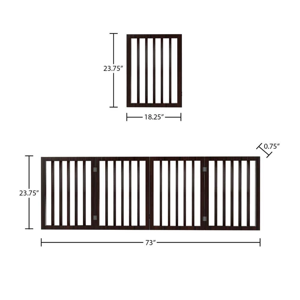 Petmaker 4-Panel Wooden Freestanding Folding Pet Gate in Brown HW3210224