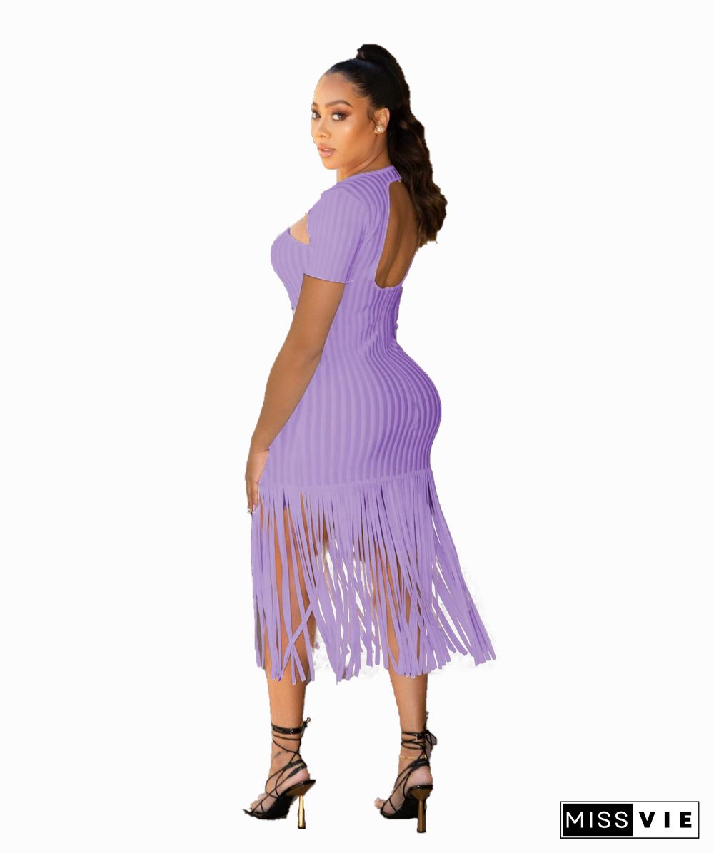 Short Sleeve Cut Out Backless Tassels Party Dresses