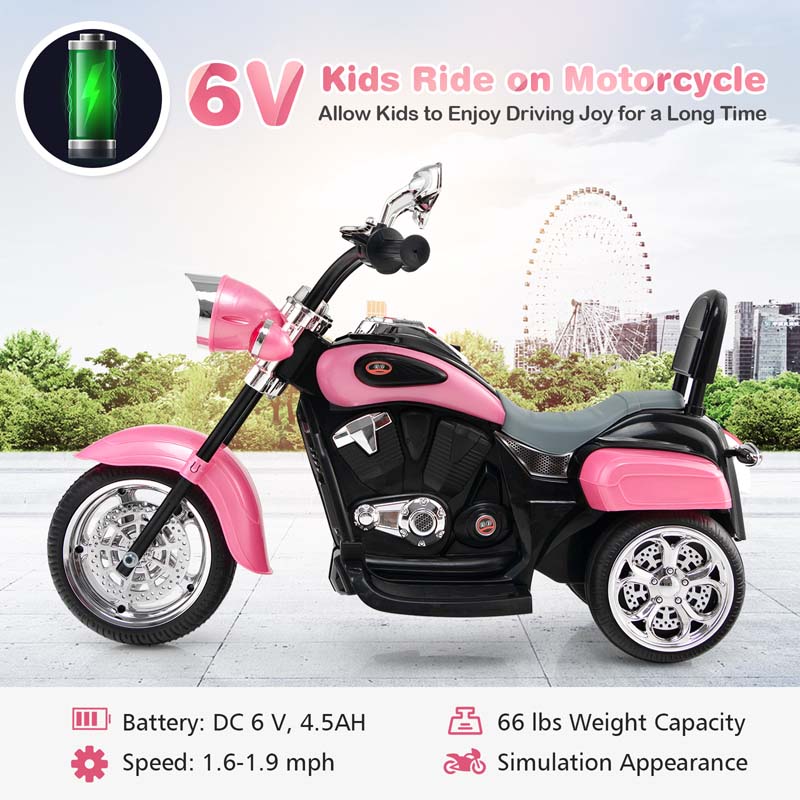 3 Wheel Kids Ride on Chopper-Style Motorcycle, 6V Battery Powered Kids Motorbike Trike Toy with Horn & Headlight