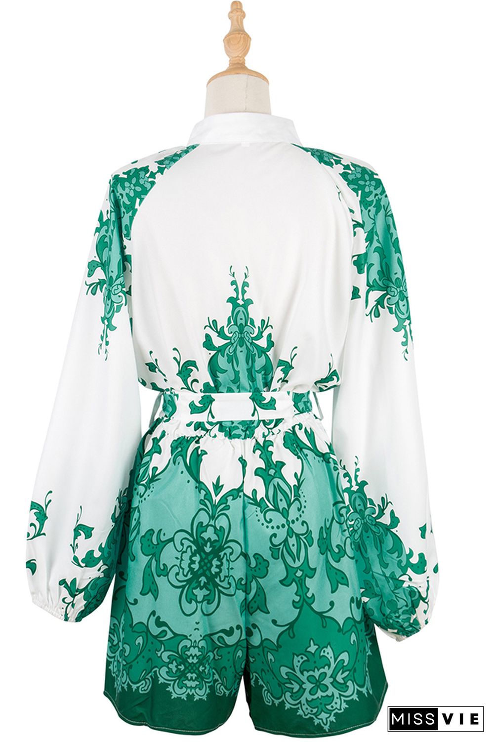 Green Puffy Sleeves Printed Rompers