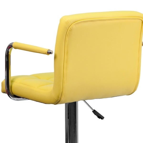 Yellow Quilted Vinyl Adjustable Height Barstool with Arms - as picture