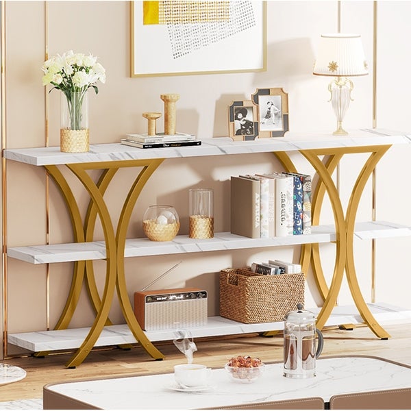 70.8 Inch Narrow Console Table with 3 Tier Shelves